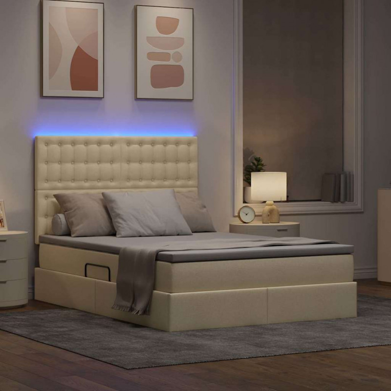 Łóżko z miejscem na przechowywanie i LED Kremowy 140 x 200 cm