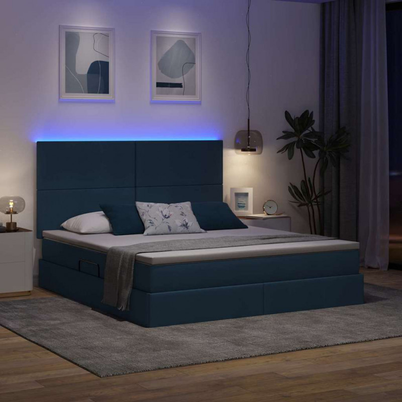 Łóżko z miejscem na przechowywanie i LED Niebieski 160 x 200 cm