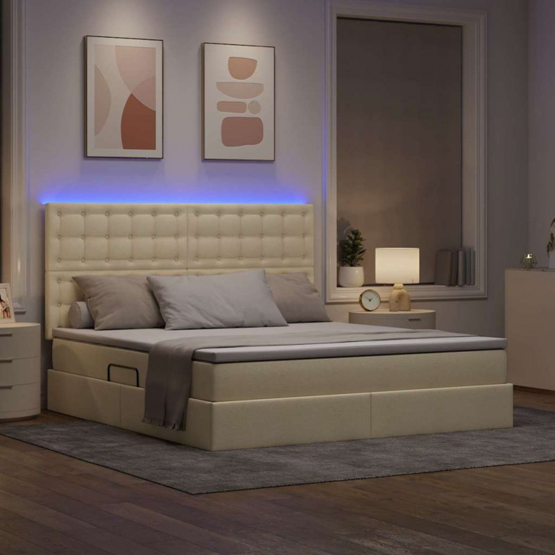 Łóżko z miejscem na przechowywanie i LED Kremowy 180 x 200 cm