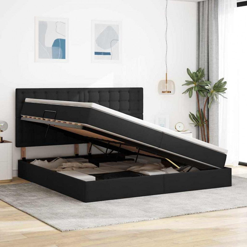 Łóżko z miejscem na przechowywanie i LED Czarny 200 x 200 cm