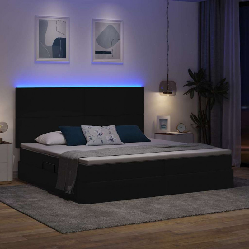 Łóżko z miejscem na przechowywanie i LED Czarny 200 x 200 cm