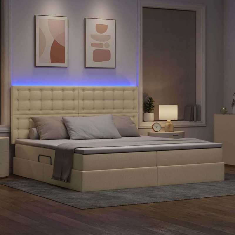 Łóżko z miejscem na przechowywanie i LED Kremowy 200 x 200 cm