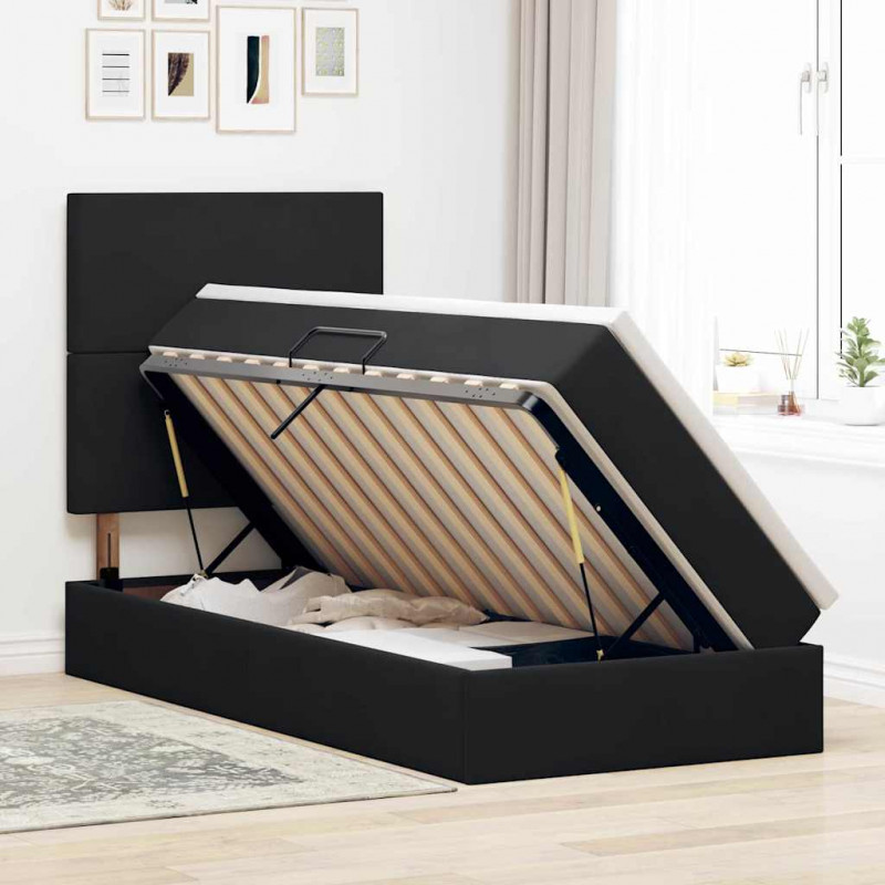 Łóżko z miejscem na przechowywanie i LED Czarny 90 x 190 cm