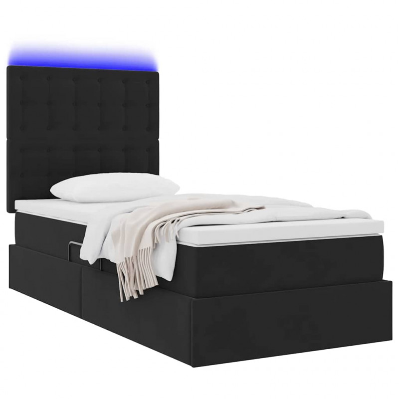 Łóżko z miejscem na przechowywanie i LED Czarny 90 x 200 cm