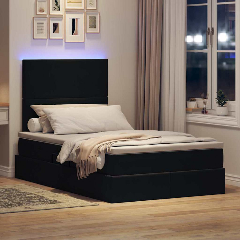Łóżko z miejscem na przechowywanie i LED Czarny 120 x 190 cm