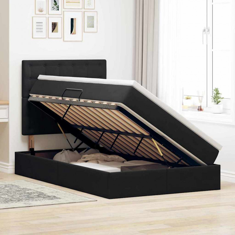 Łóżko z miejscem na przechowywanie i LED Czarny 120 x 190 cm