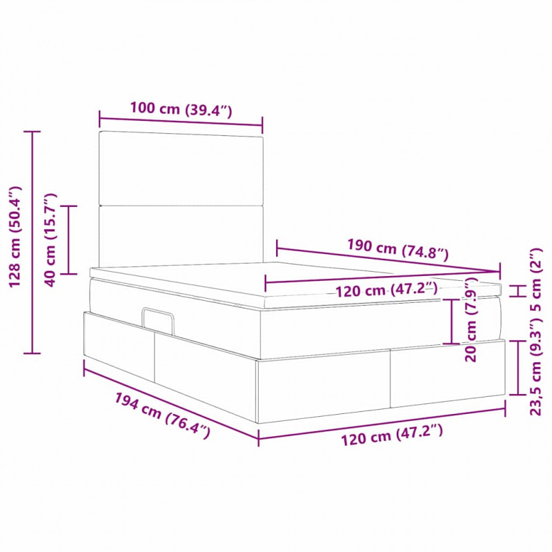 Łóżko z miejscem na przechowywanie i LED Niebieski 120 x 190 cm