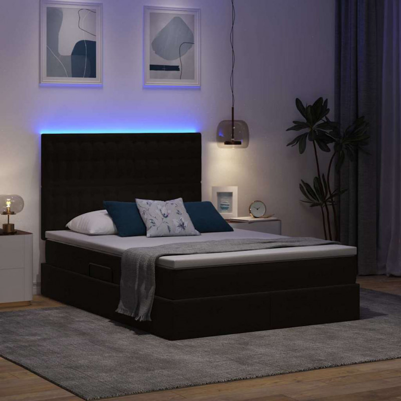 Łóżko z miejscem na przechowywanie i LED Czarny 140 x 200 cm