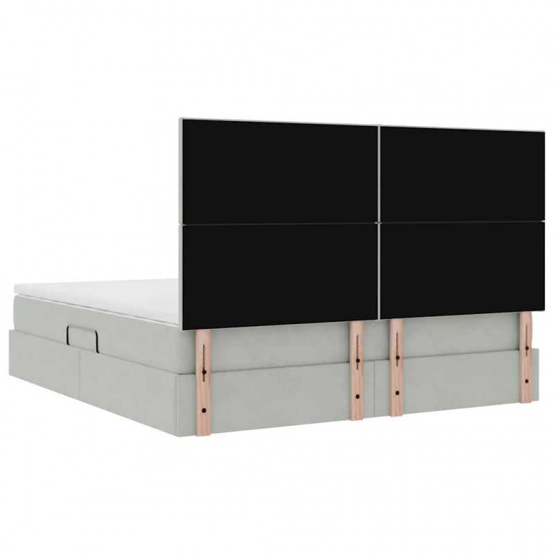 Łóżko z miejscem na przechowywanie i LED Jasnoszary Aksamit