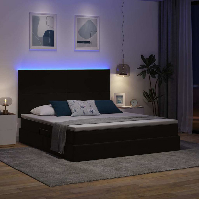 Łóżko z miejscem na przechowywanie i LED Czarny 160 x 200 cm