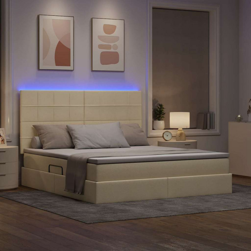 Łóżko z miejscem na przechowywanie i LED Kremowy 160 x 200 cm