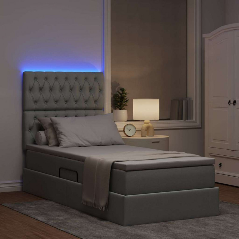Łóżko z miejscem na przechowywanie i LED Jasnoszary 90 x 190 cm