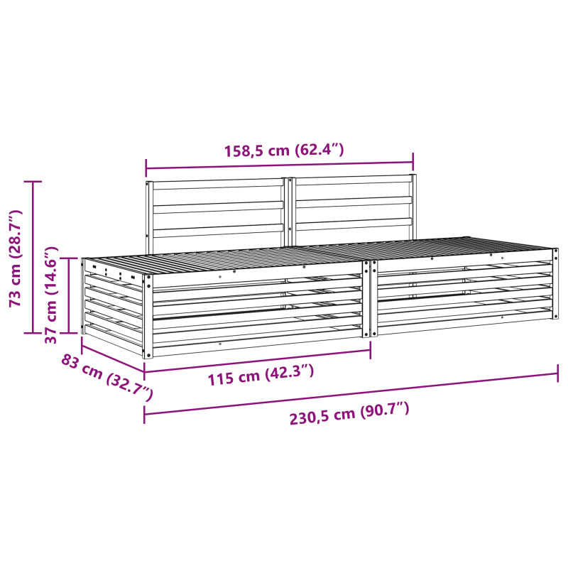 Zestaw sof na zewnątrz 2 Sztuka Naturalny 203,5 x 83 x 73 cm