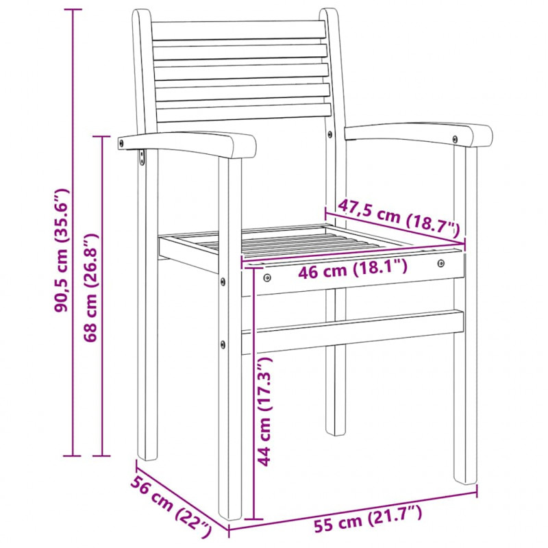 Krzesło 8 pcs Brązowy 56 x 55 x 90.5 cm Lite drewno teakowe