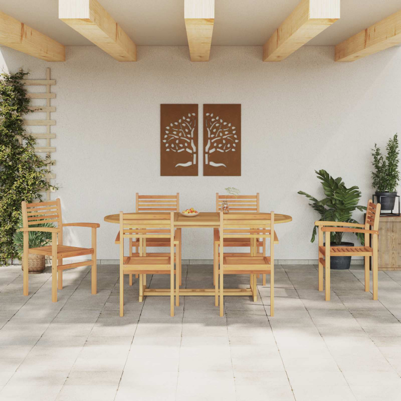 Zestaw do jadalni w ogrodzie 7 pcs Brązowy Lite drewno teakowe