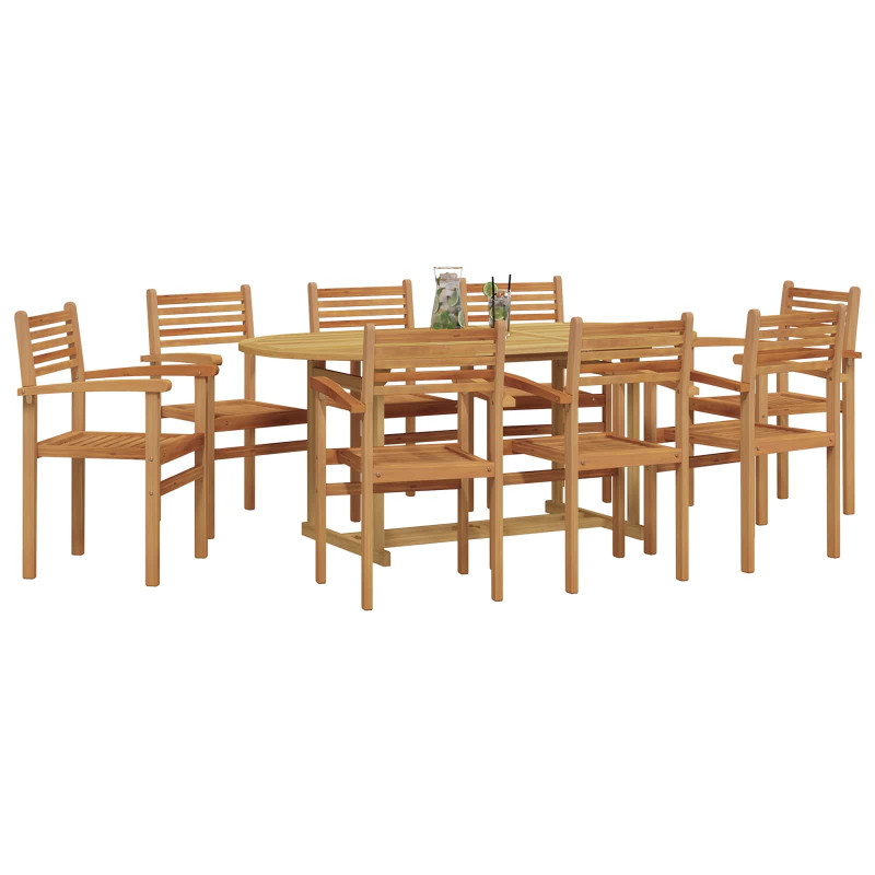 Zestaw do jadalni w ogrodzie 9 pcs Brązowy Lite drewno teakowe