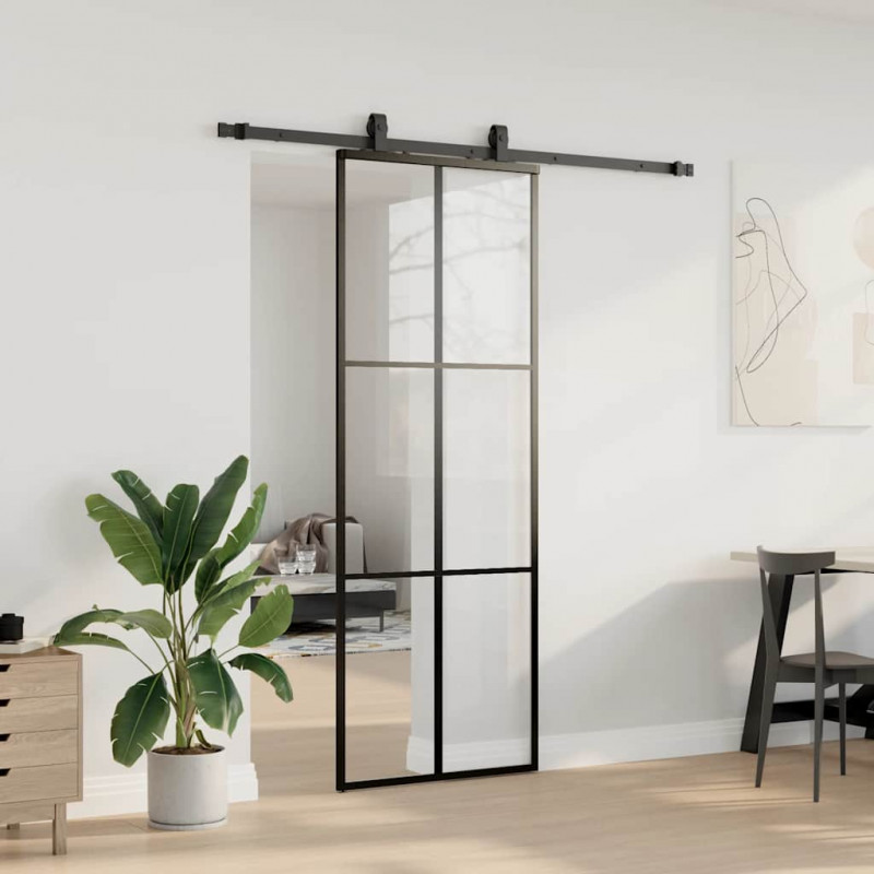 Drzwi przesuwne z zestawem okuć czarne 76x205 cm ESG szkło