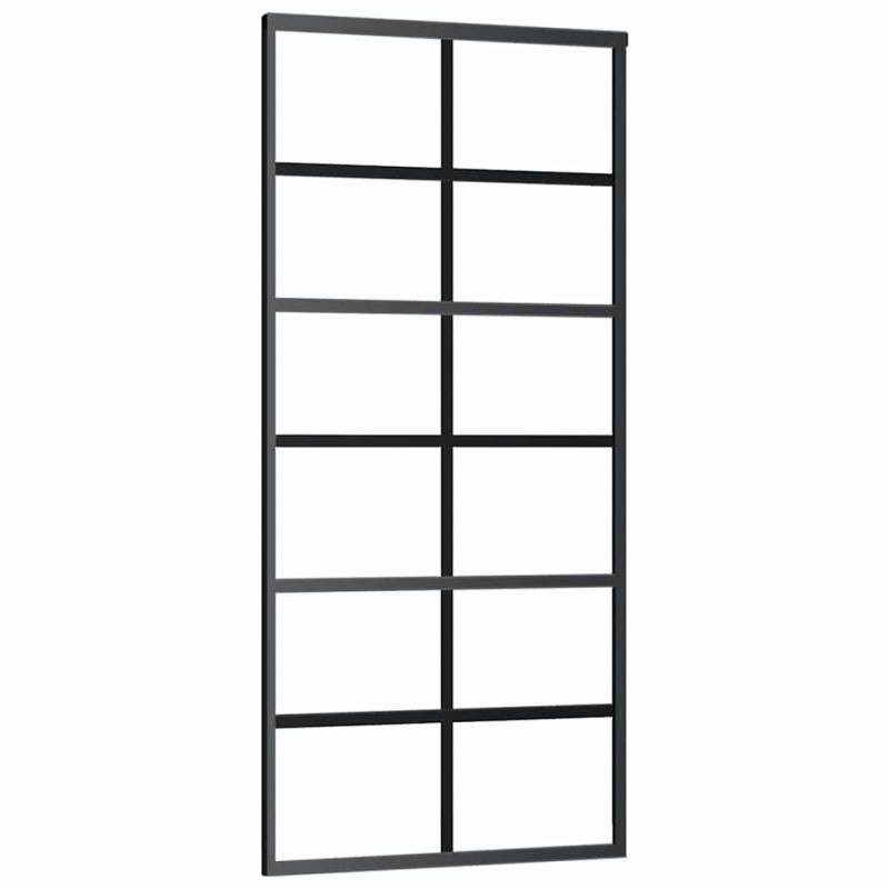 Drzwi przesuwne z zestawem okuć czarne 90x205 cm ESG szkło