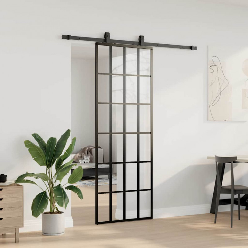 Drzwi przesuwne z zestawem okuć czarne 76x205 cm ESG szkło