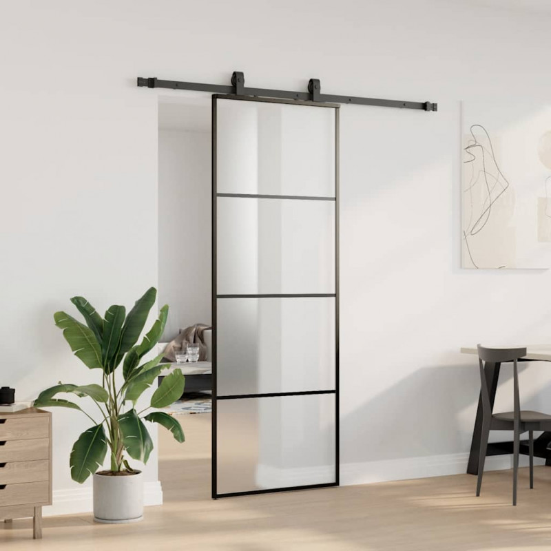 Drzwi przesuwne z zestawem okuć czarne 76x205 cm ESG szkło