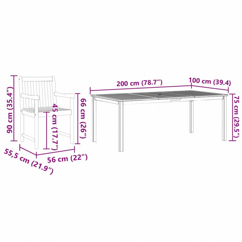 Zestaw do jadalni w ogrodzie 7 pcs Brązowy Lite Drewno Akacji