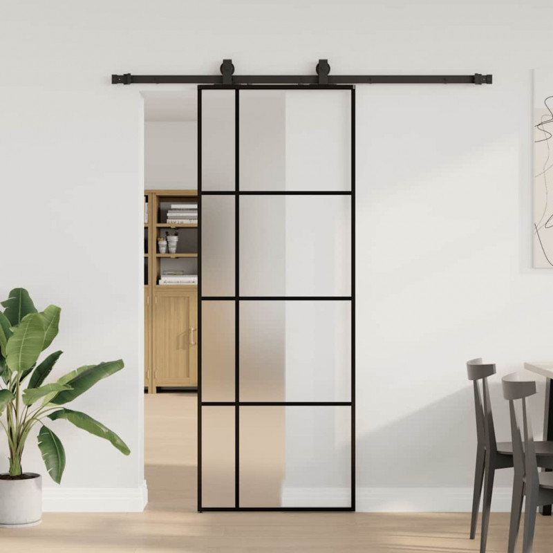 Drzwi przesuwne z zestawem okuć czarne 76x205 cm ESG szkło