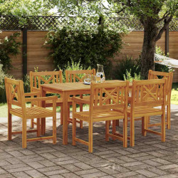 Zestaw do jadalni w ogrodzie 7 pcs Brązowy Lite Drewno Akacji