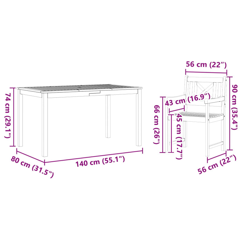 Zestaw do jadalni w ogrodzie 7 pcs Brązowy Lite Drewno Akacji