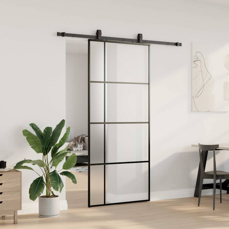 Drzwi przesuwne z zestawem okuć czarne 90x205 cm ESG szkło