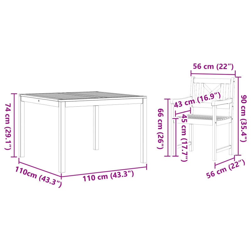 Zestaw do jadalni w ogrodzie 3 pcs Brązowy Lite drewno akacjowe