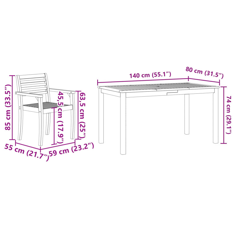 Zestaw do jadalni w ogrodzie 5 pcs Brązowy Lite Drewno Akacji