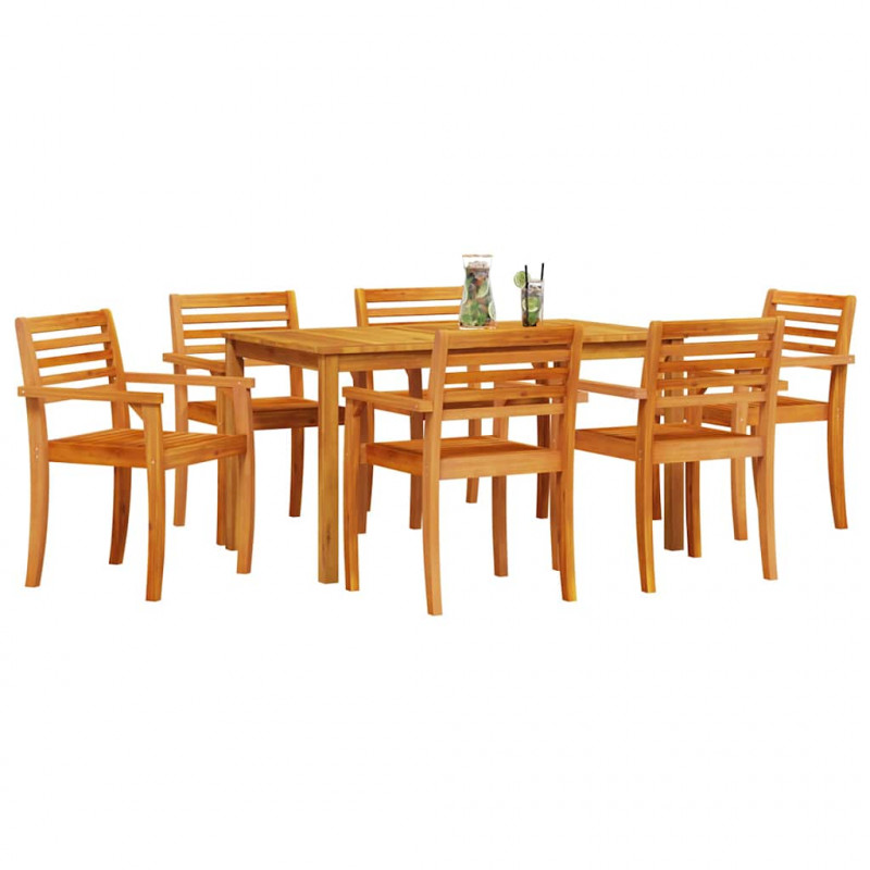 Zestaw do jadalni w ogrodzie 7 pcs Brązowy Lite Drewno Akacji