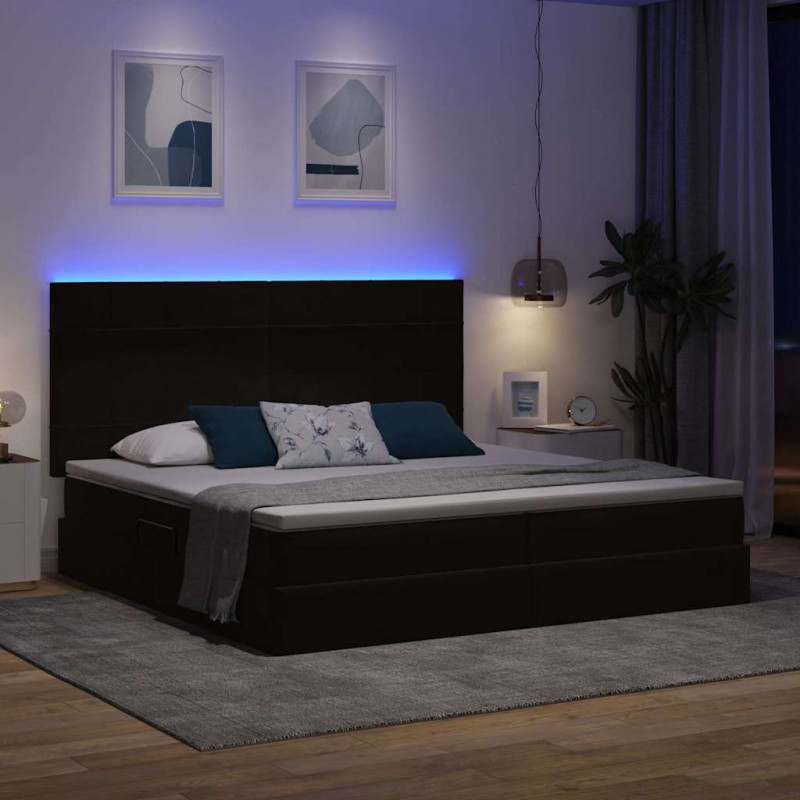 Łóżko z miejscem na przechowywanie i LED Czarny 200 x 200 cm