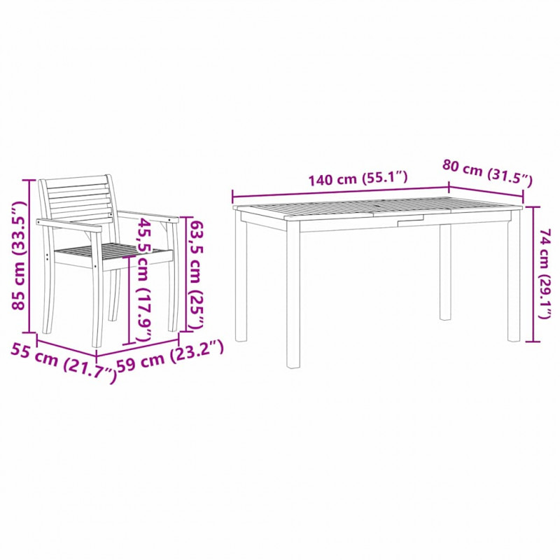 Zestaw do jadalni w ogrodzie 7 pcs Brązowy Lite Drewno Akacji