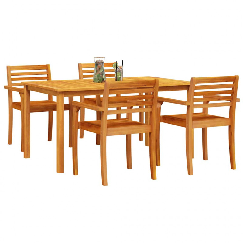 Zestaw do jadalni w ogrodzie 5 pcs Brązowy Lite Drewno Akacji