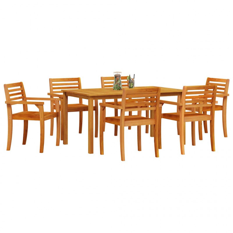 Zestaw do jadalni w ogrodzie 7 pcs Brązowy Lite Drewno Akacji