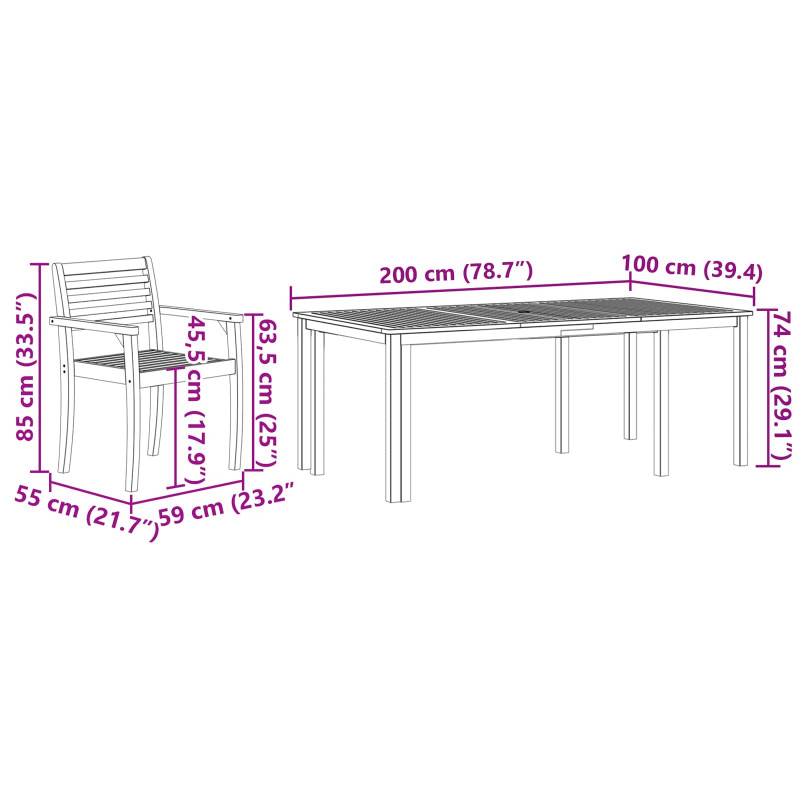 Zestaw do jadalni w ogrodzie 9 pcs Brązowy Lite Drewno Akacji