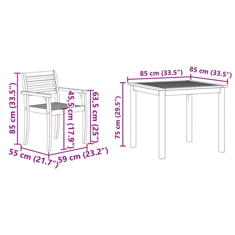 Zestaw do jadalni w ogrodzie 5 pcs Brązowy Lite Drewno Akacji