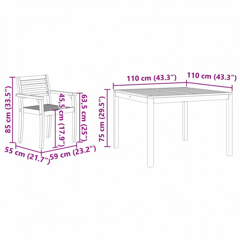 Zestaw do jadalni w ogrodzie 3 pcs Brązowy Lite Drewno Akacji