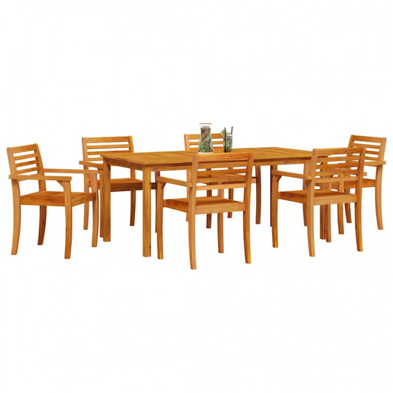 Zestaw do jadalni w ogrodzie 7 pcs Brązowy Lite Drewno Akacji