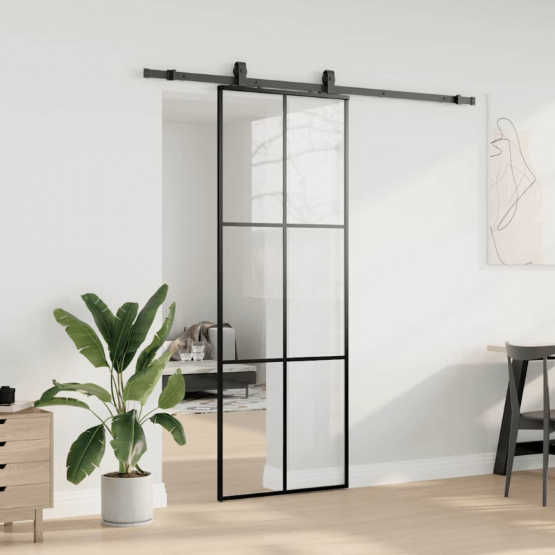 Drzwi przesuwne z zestawem okuć czarne 76x205 cm ESG szkło