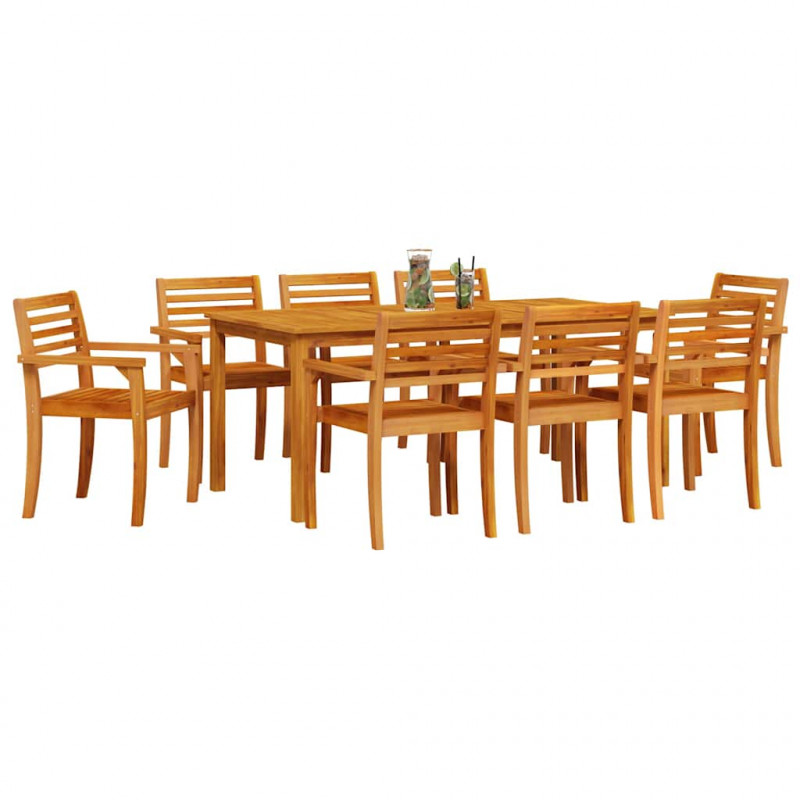 Zestaw do jadalni w ogrodzie 9 pcs Brązowy Lite Drewno Akacji