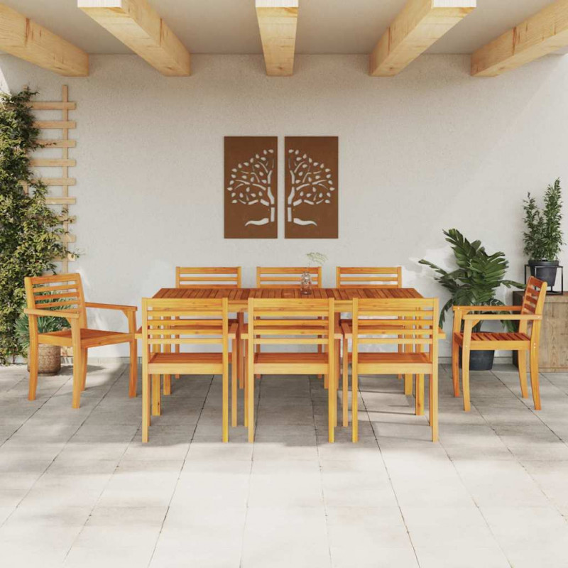 Zestaw do jadalni w ogrodzie 9 pcs Brązowy Lite Drewno Akacji