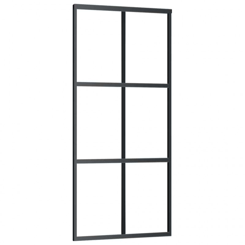 Drzwi przesuwne z zestawem okuć czarne 90x205 cm ESG szkło