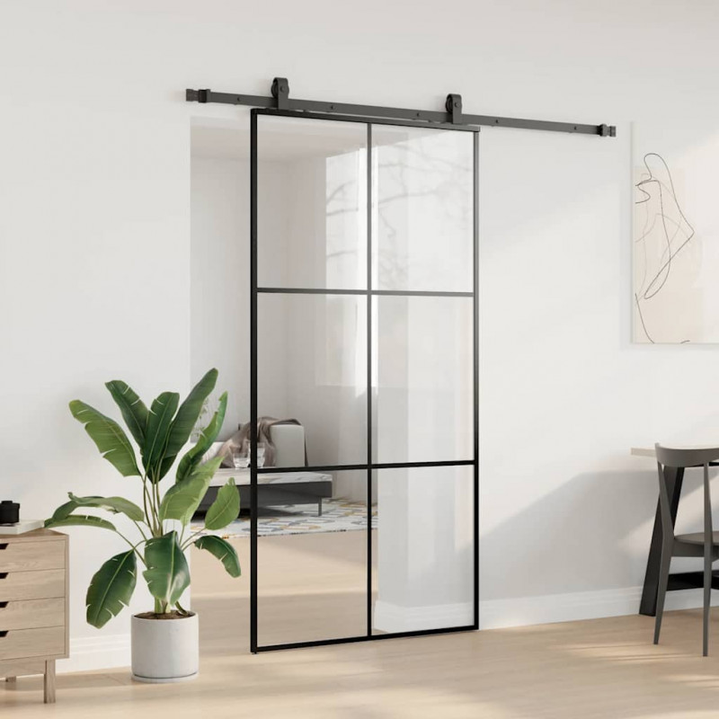 Drzwi przesuwne z zestawem okuć czarne 102x205 cm ESG szkło