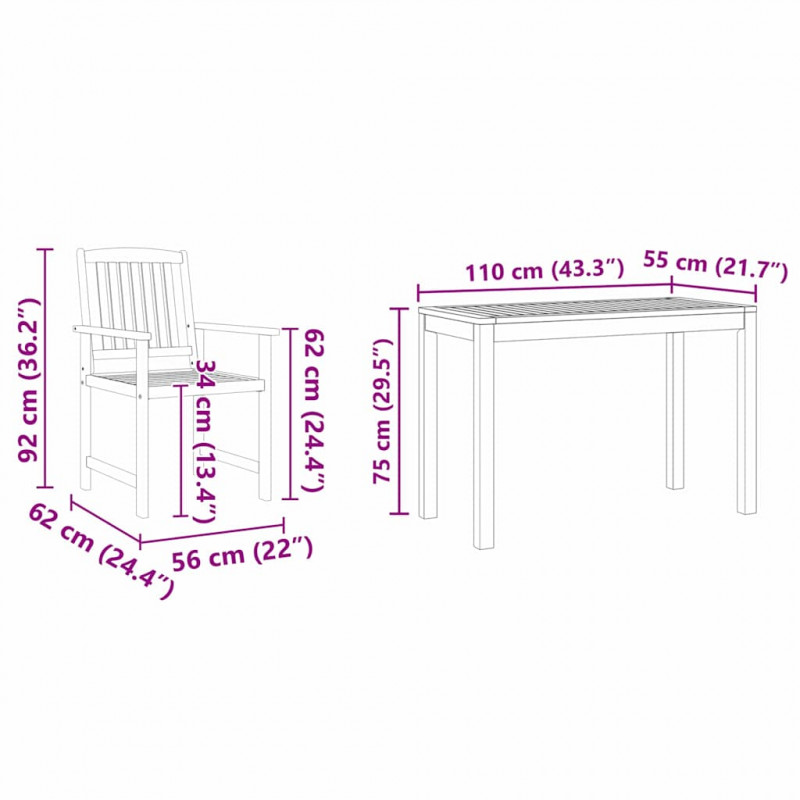 Zestaw do jadalni w ogrodzie 3 pcs Brązowy Lite Drewno Akacji