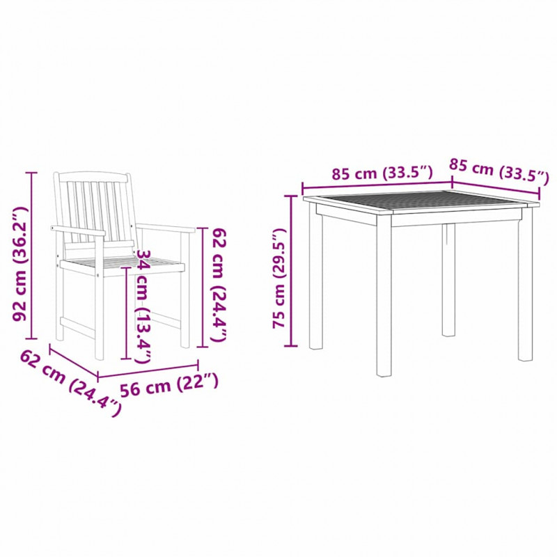 Zestaw do jadalni w ogrodzie 3 pcs Brązowy Lite Drewno Akacji