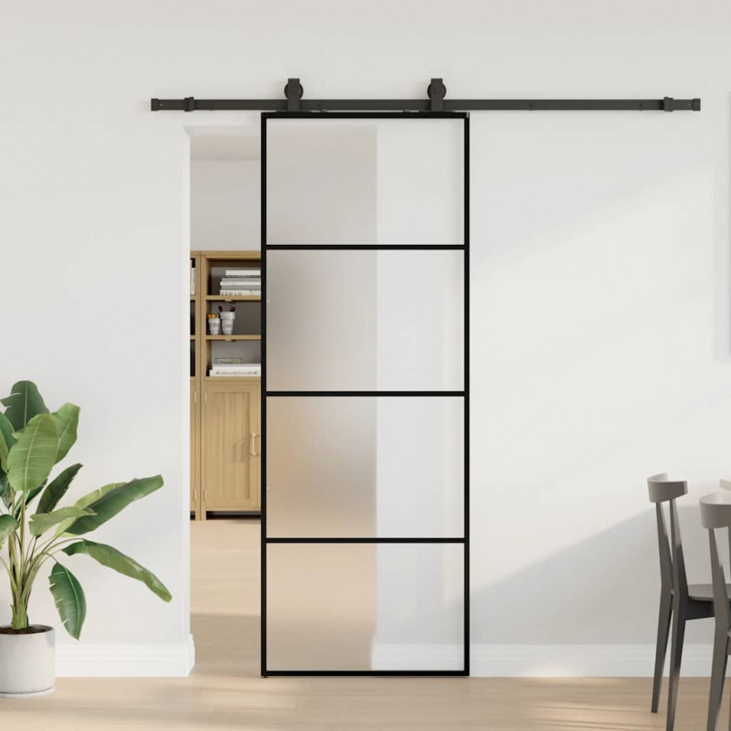 Drzwi przesuwne z zestawem okuć czarne 76x205 cm ESG szkło