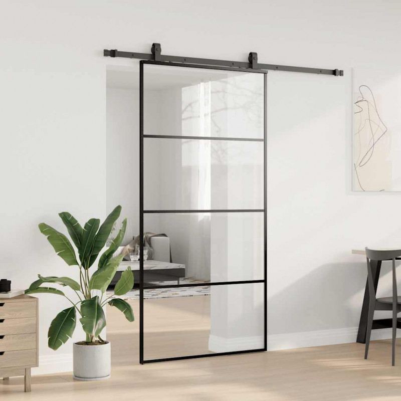 Drzwi przesuwne z zestawem okuć czarne 102,5x205 cm ESG szkło