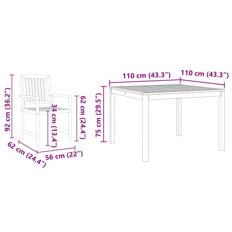 Zestaw do jadalni w ogrodzie 9 pcs Brązowy Lite Drewno Akacji